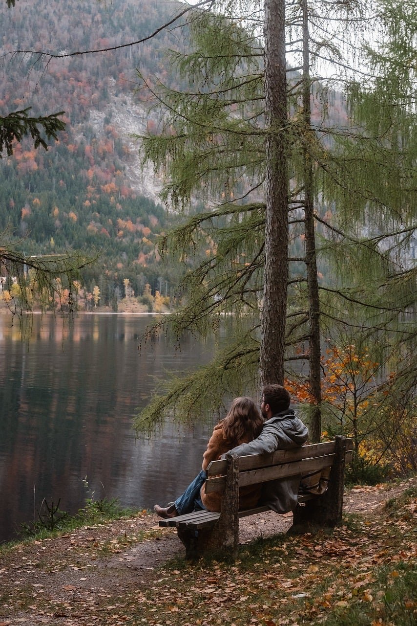 couple on bench, autumn romance, lakeside view, mobile wallpaper 4k, cozy moment, ipad wallpaper, fall season, nature love, lock screen wallpaper, scenic beauty, peaceful retreat, relationship goals, outdoor date, beautiful wallpaper, tranquil forest, mobile wallpaper, serene landscape, wallpaper, background images, phone wallpaper, background, iphone wallpaper, samsung wallpaper, 4k, pixabay, desktop wallpaper, desktop background